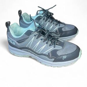 Fila Women's Grey Silver Turquoise Athletic Running Trainers SZ 7.5